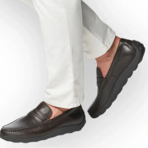 Geox Spherica Men's Coffee Brown Leather Loafers Size 10 Casual Slip-On New